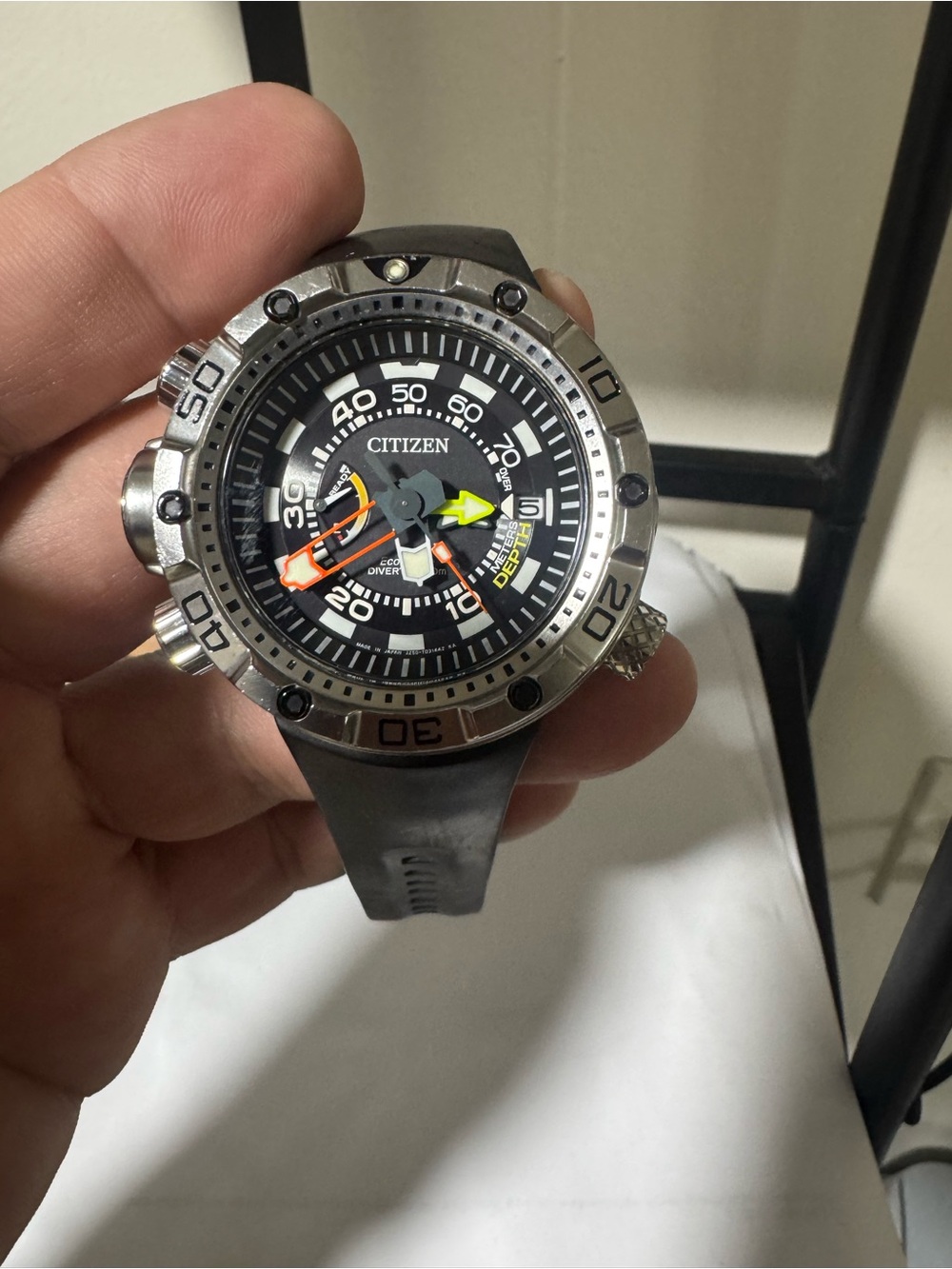 Citizen Men's Dive Watch - Black Dial, Silver Case, Orange & Yellow Accents